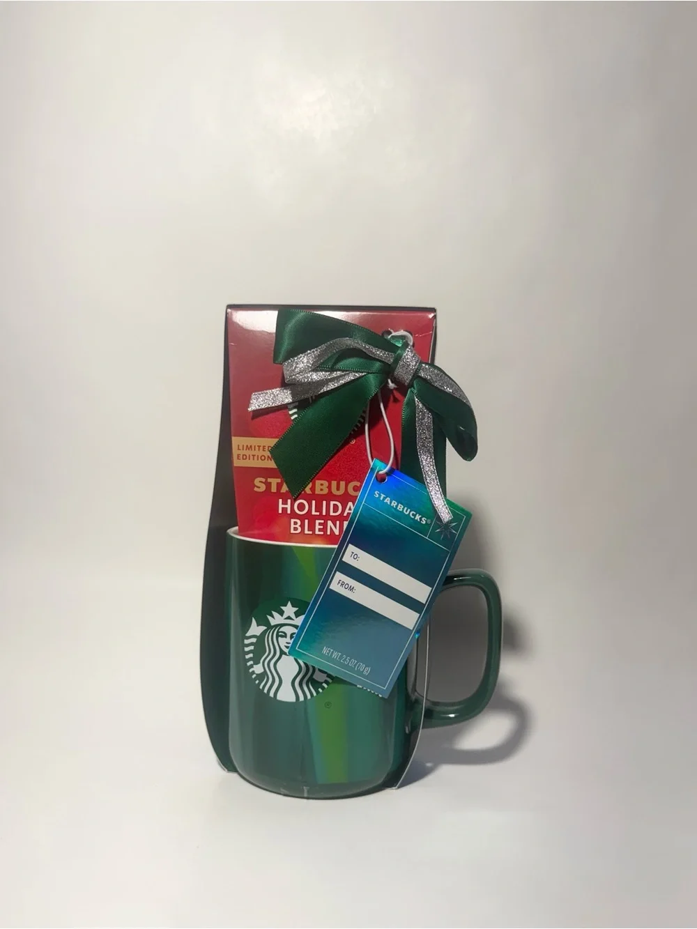 Starbucks Limited Edition Holiday Gift Set Green Ceramic Mug 15oz Coffee